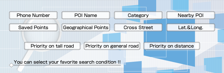You can set your favorite route search condition !!